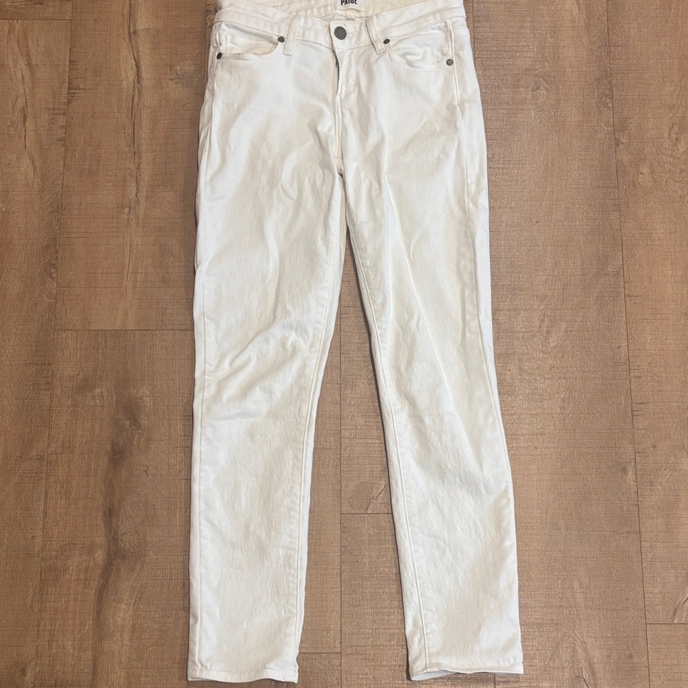 Paige skyline ankle peg straight leg white jeans
